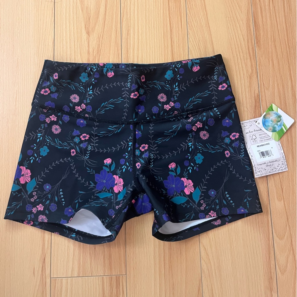Floral Women's Bike Shorts - Black and Purple